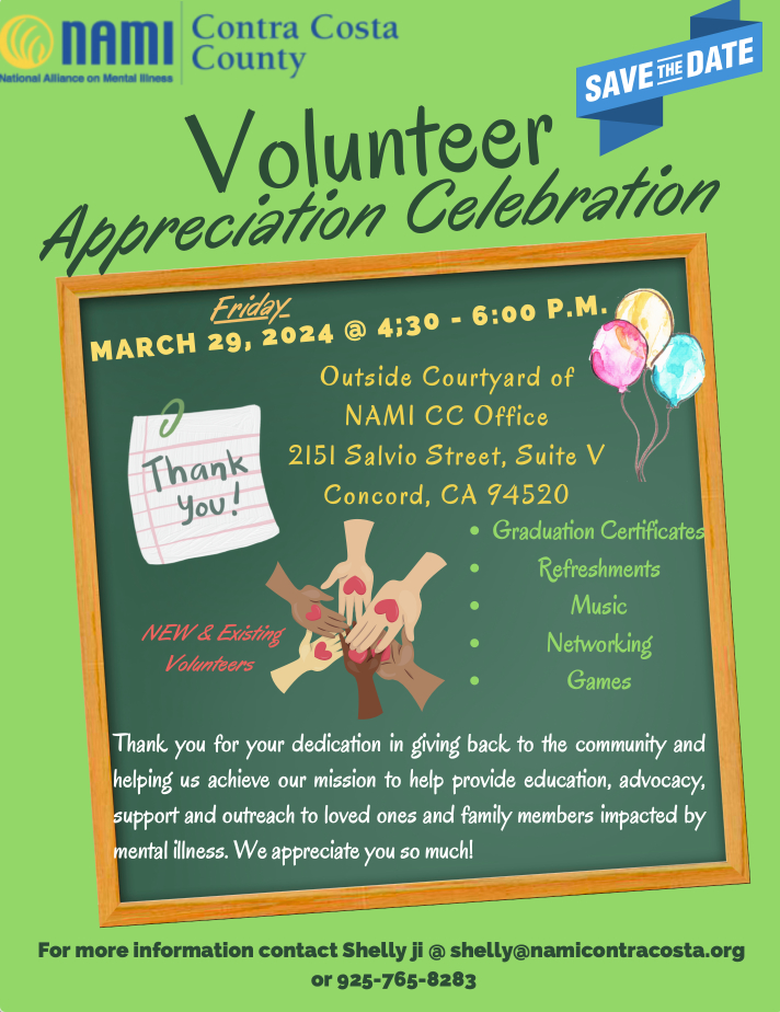 Volunteer Appreciation Celebration Flyer for March 29, 2024.